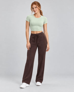 WEARHUB Polyester-Spandex Contoured-Seam Casual Pants — Starry Black, front view