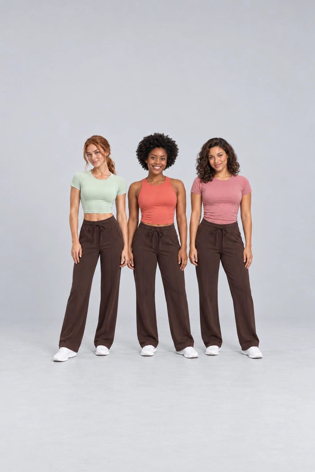 WEARHUB Polyester-Spandex Contoured-Seam Casual Pants — product, multiracial view