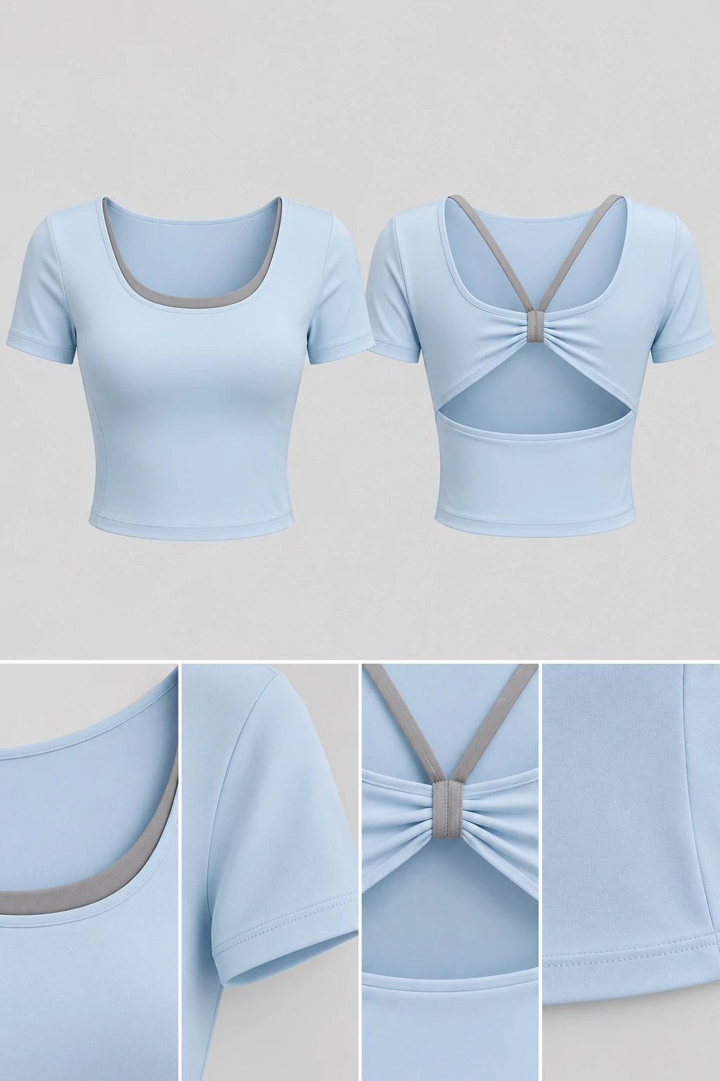 WEARHUB Polyester-Spandex Butterfly-Back Short-Sleeve Active Top — product, details view