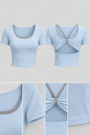 WEARHUB Polyester-Spandex Butterfly-Back Short-Sleeve Active Top — product, details view