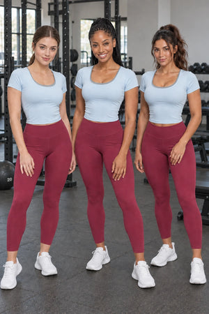 WEARHUB Polyester-Spandex Butterfly-Back Short-Sleeve Active Top — product, multiracial view