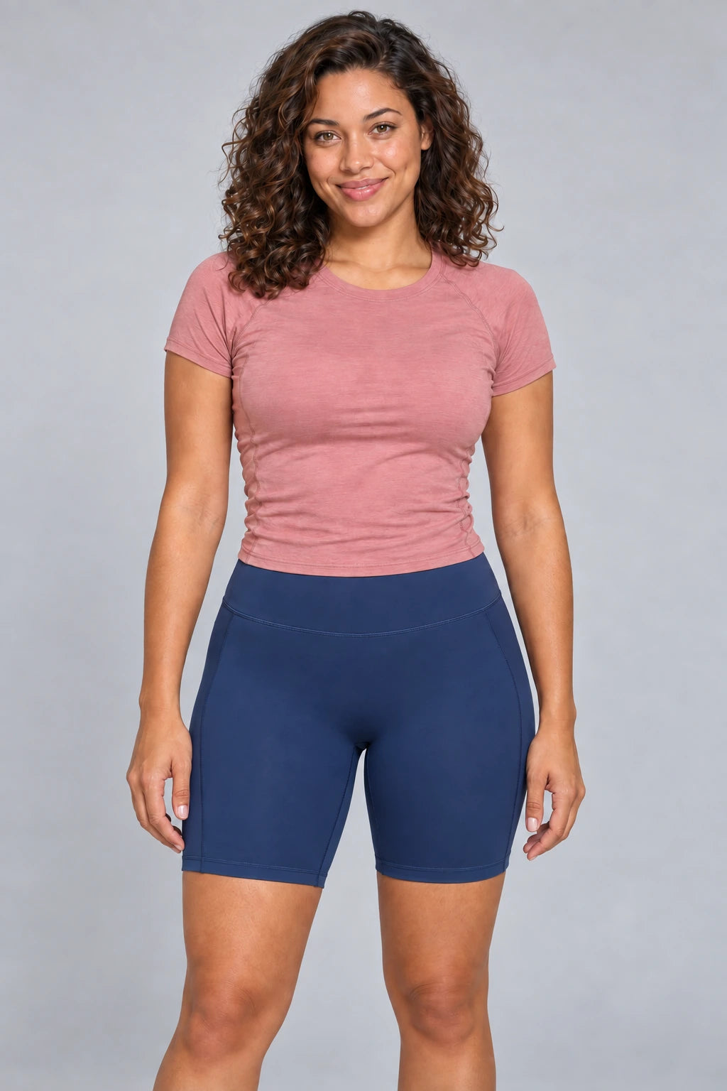 WEARHUB Nylon-Spandex Stretch Biker Shorts — Meteor Grey, front view