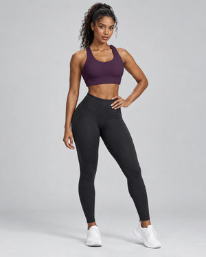 WEARHUB Nylon-Spandex Racerback Sports Bra — Dark Plum, color front view