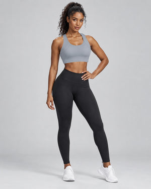 WEARHUB Nylon-Spandex Racerback Sports Bra — Sun Grey, color front view