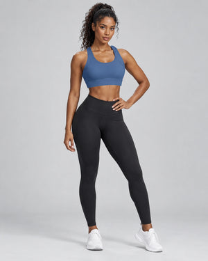 WEARHUB Nylon-Spandex Racerback Sports Bra — Denim Blue, color front view