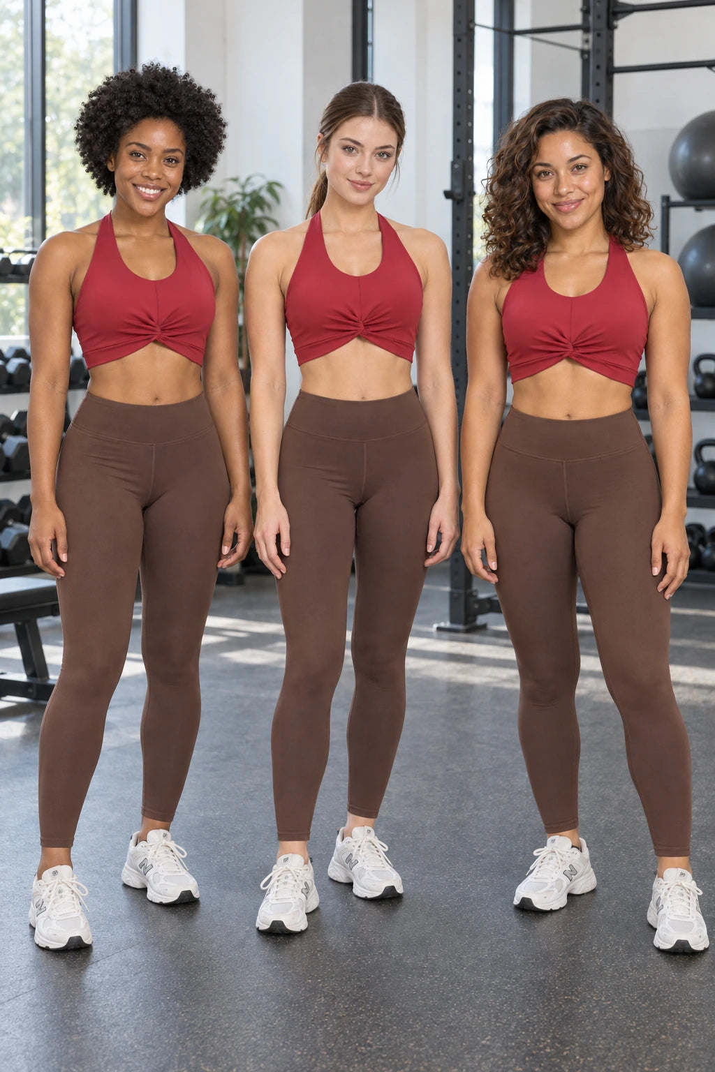 WEARHUB Nylon-Spandex Halter Sports Bra — product, multiracial view