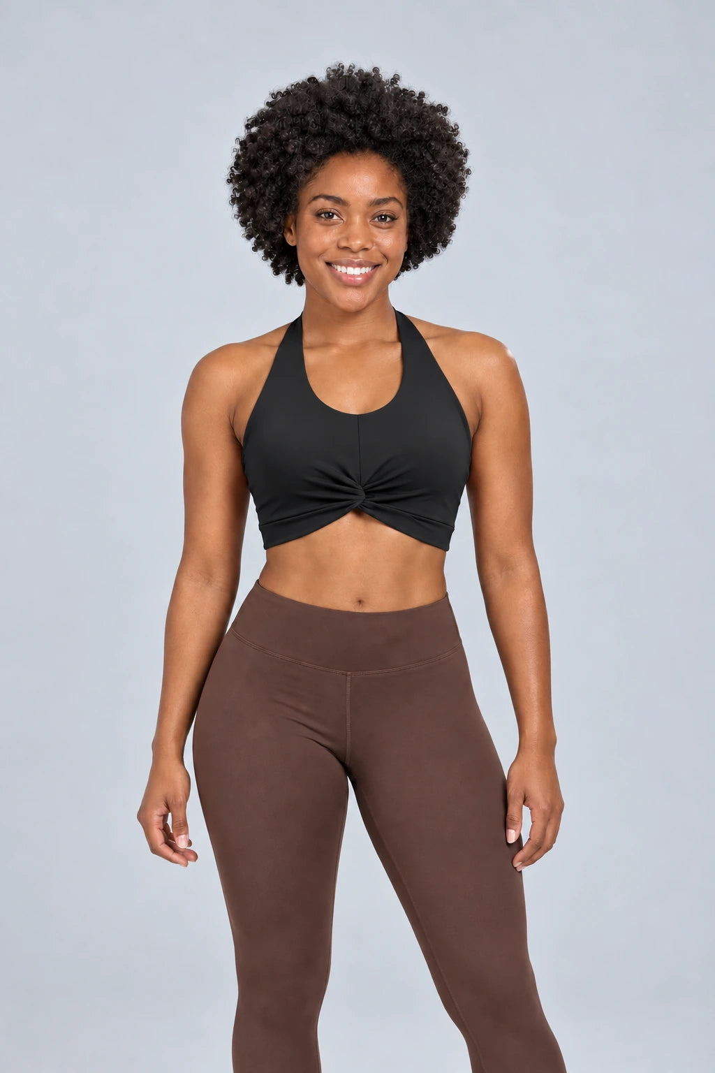 WEARHUB Nylon-Spandex Halter Sports Bra — Black, color front view