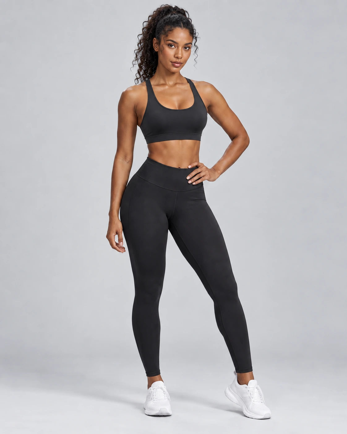 WEARHUB Nylon-Spandex Mesh Cutout Sports Bra — Meteor Grey, front view