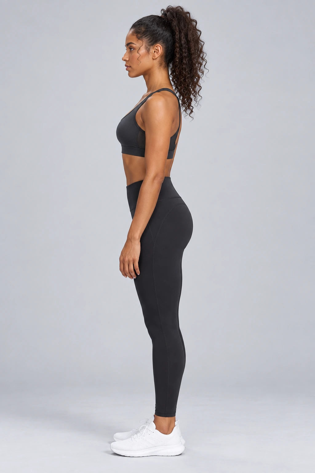 WEARHUB Nylon-Spandex Mesh Cutout Sports Bra — product, side view