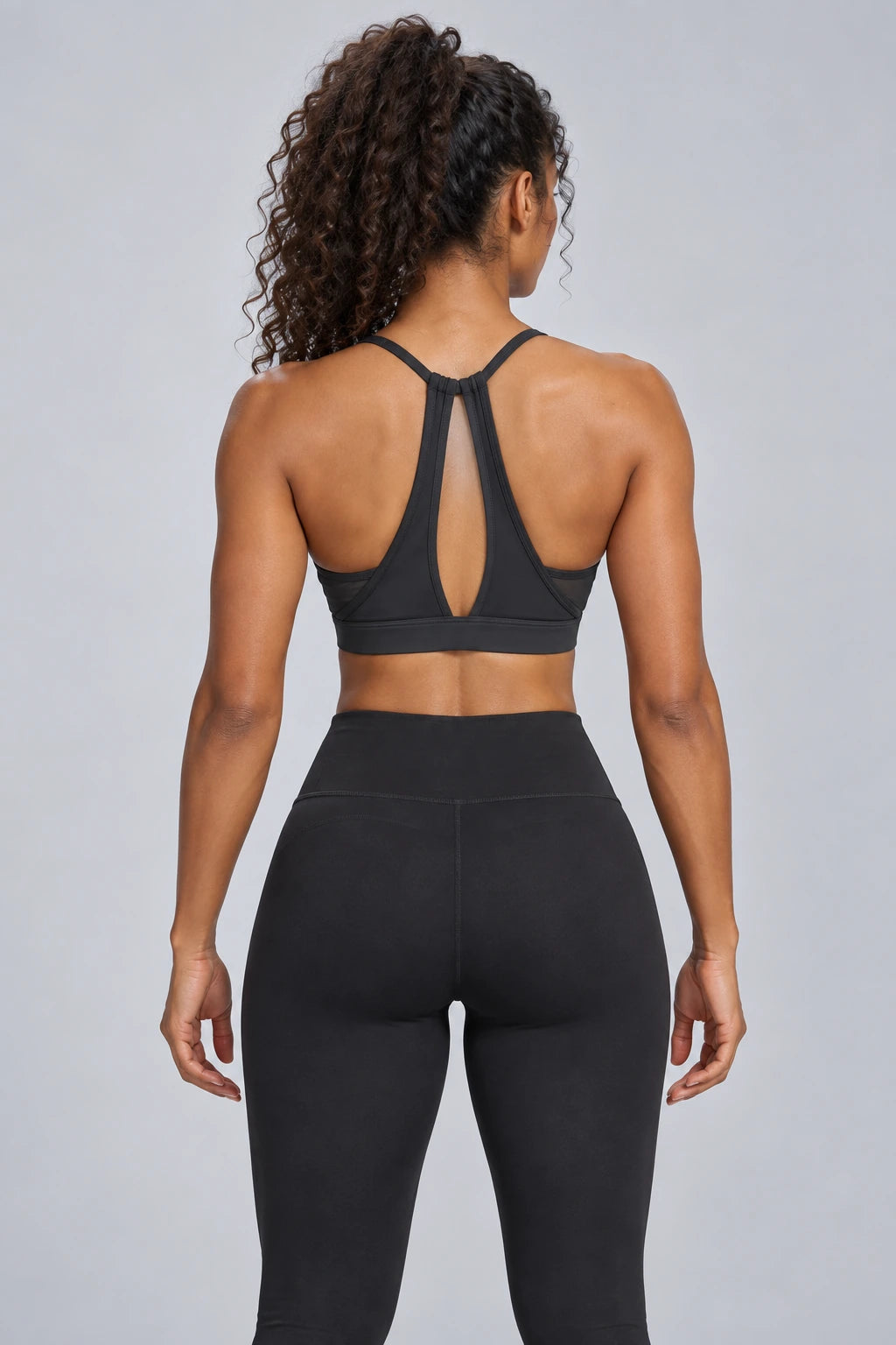 WEARHUB Nylon-Spandex Mesh Cutout Sports Bra — product, back view