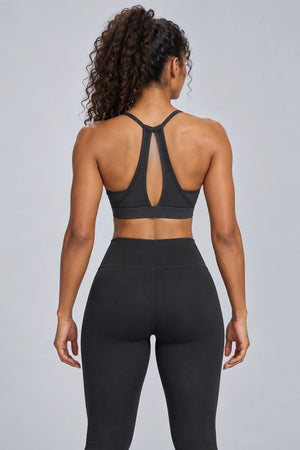 WEARHUB Nylon-Spandex Mesh Cutout Sports Bra — product, back view