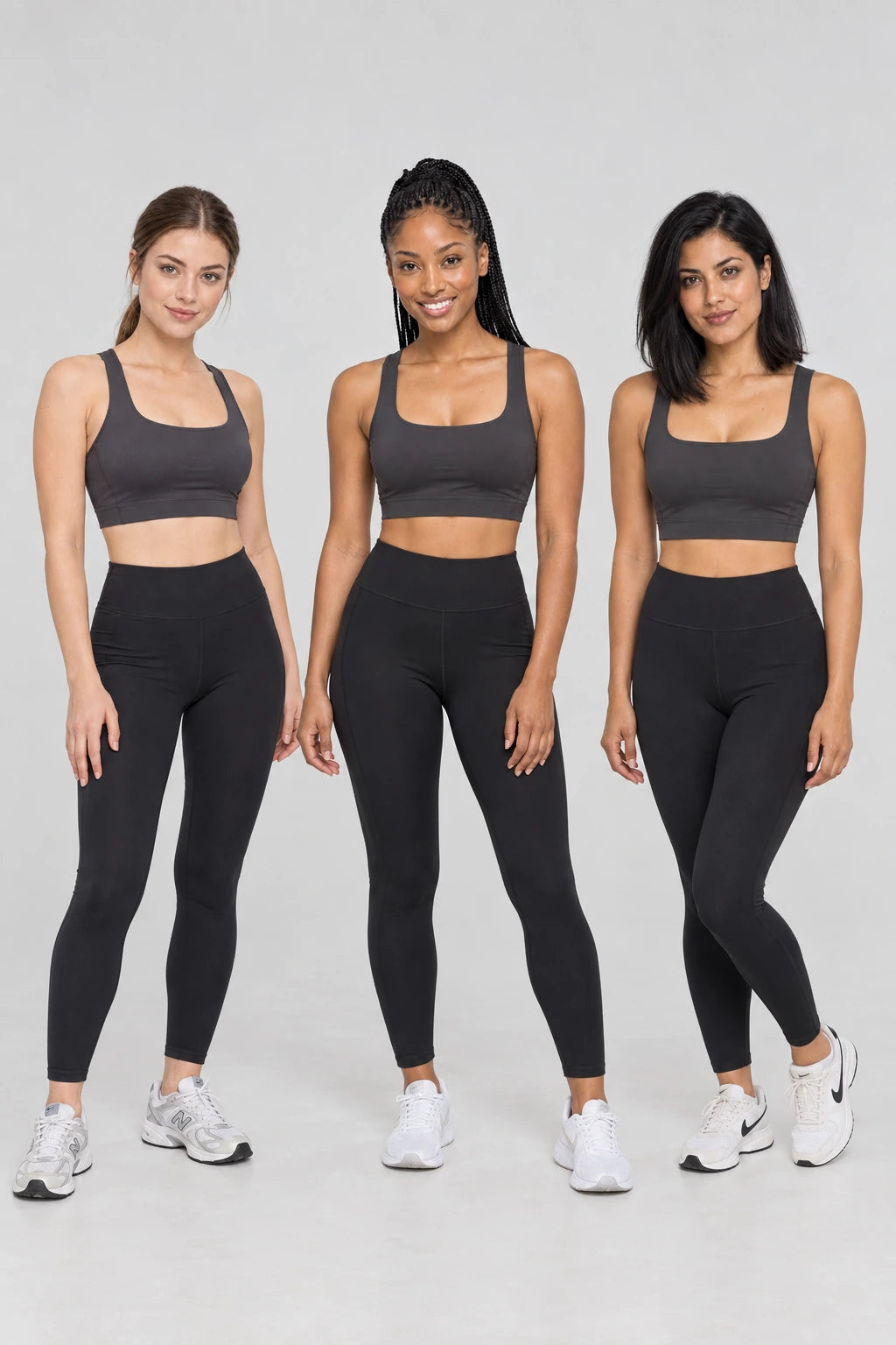 WEARHUB Nylon-Spandex Mesh Cutout Sports Bra — product, multiracial view