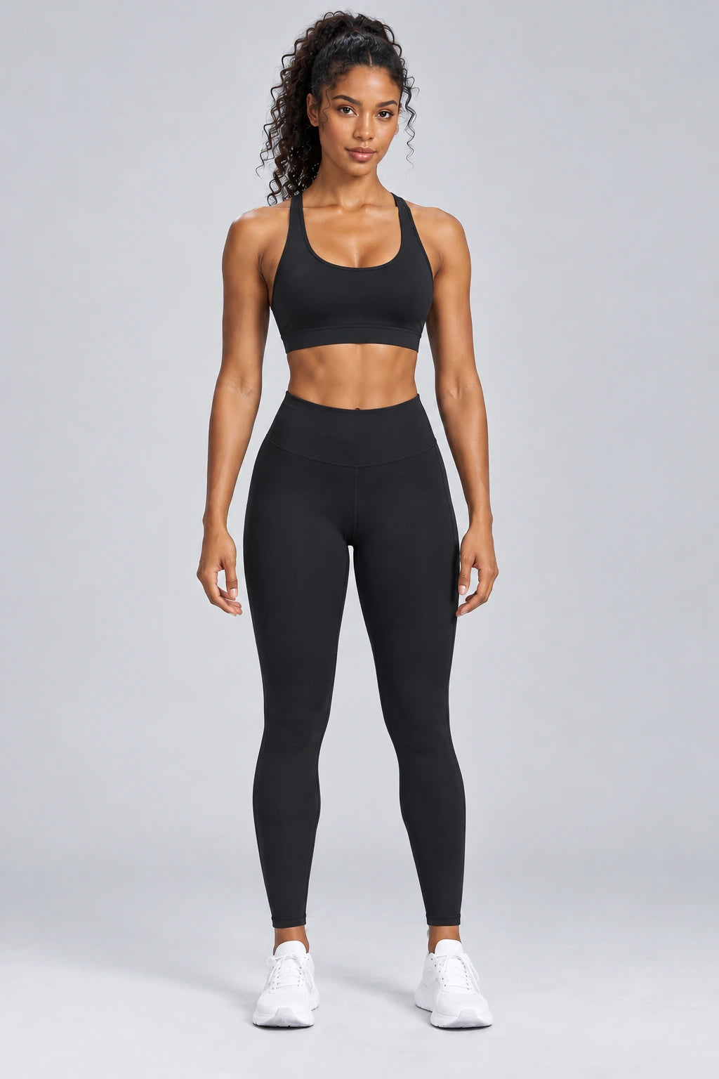 WEARHUB Nylon-Spandex Mesh Cutout Sports Bra — Black, color front view