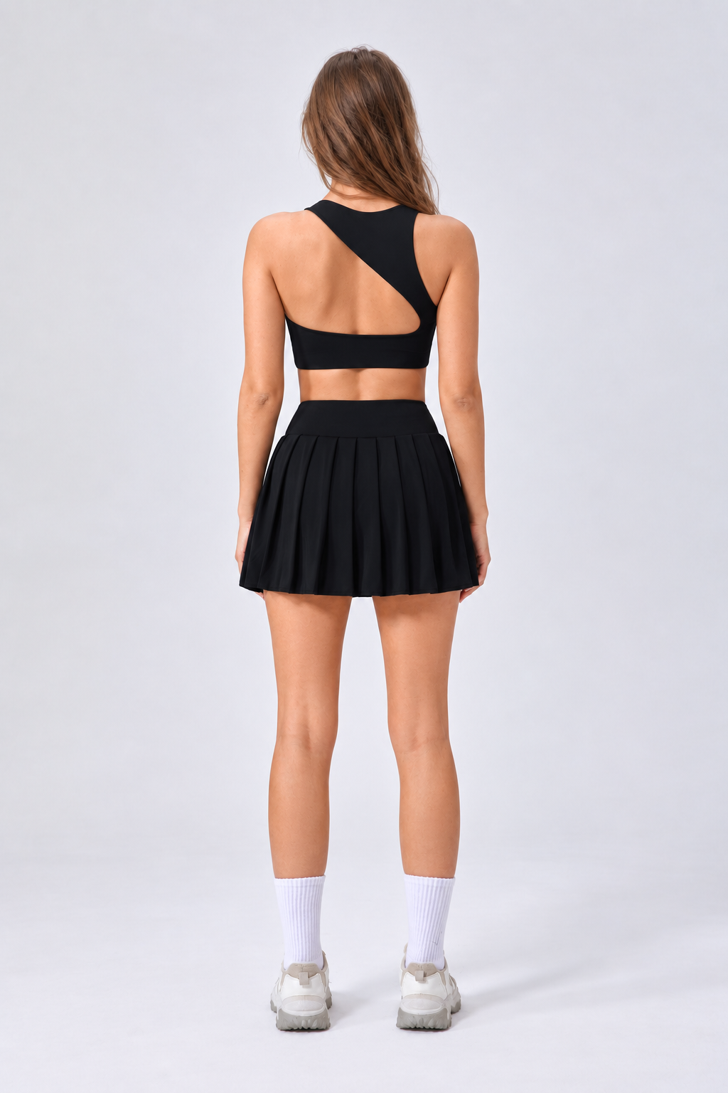 WEARHUB Nylon-Spandex Barely-There Soft-Touch Sports Bra — Black, back view