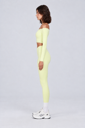 WEARHUB Nylon-Spandex Off-Shoulder Pants Set — Light Yellow, side view