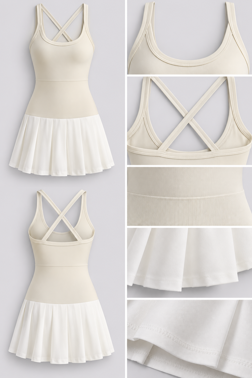WEARHUB Nylon-Spandex Stretch Active Dress — Off-White, fabric and stitching detail