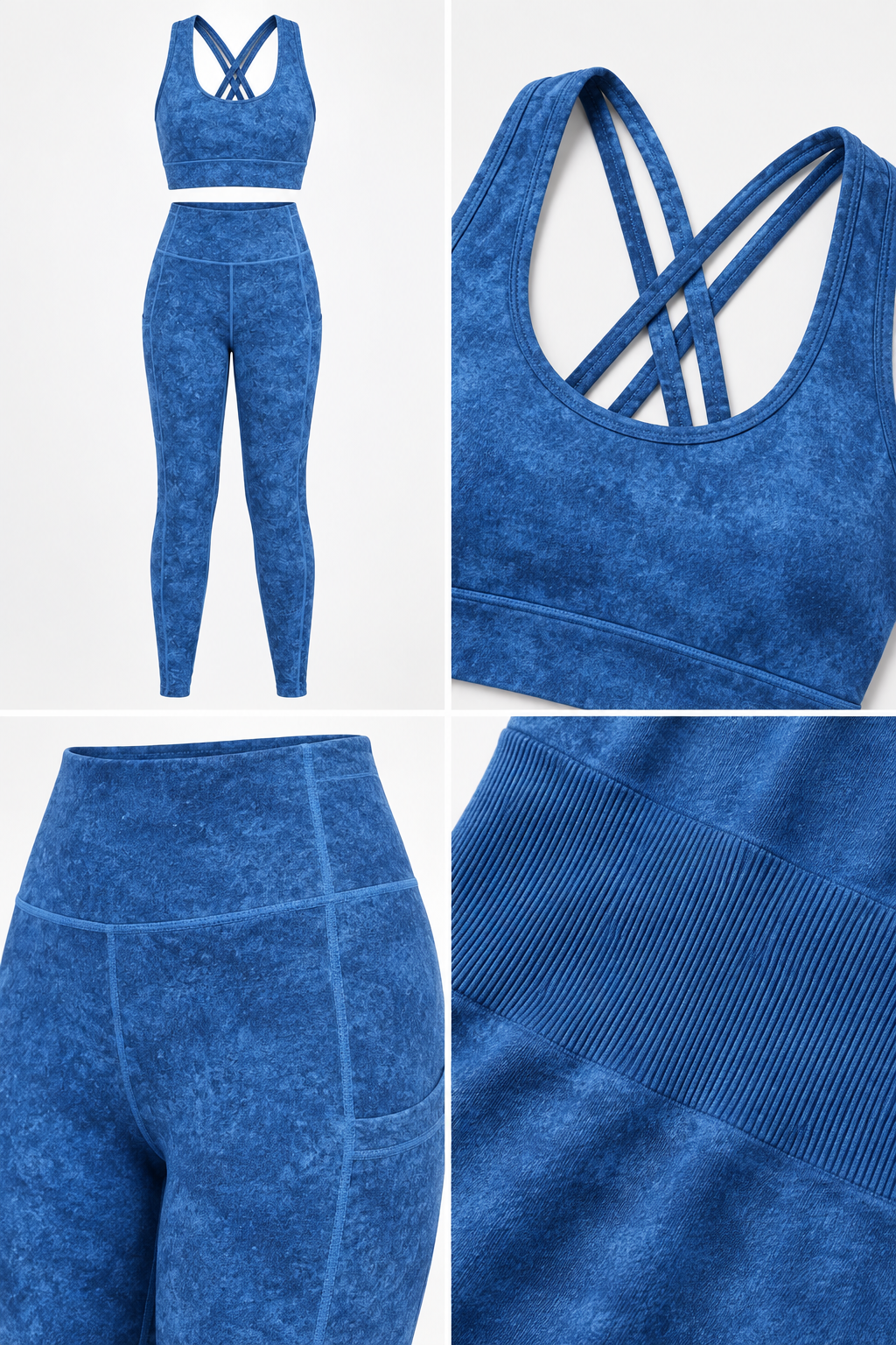 WEARHUB Nylon-Spandex Washed-Finish Active Tank — Washed Blue, fabric and stitching detail