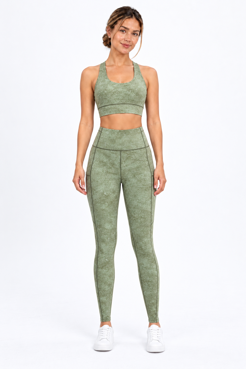 WEARHUB Nylon-Spandex Washed-Finish Active Tank — Washed Green, front view