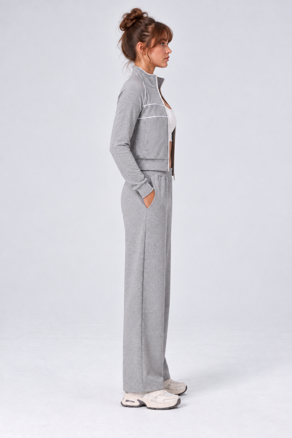 WEARHUB Cotton-Spandex Collared Color-Block Zip Jacket — Heather Grey, side view