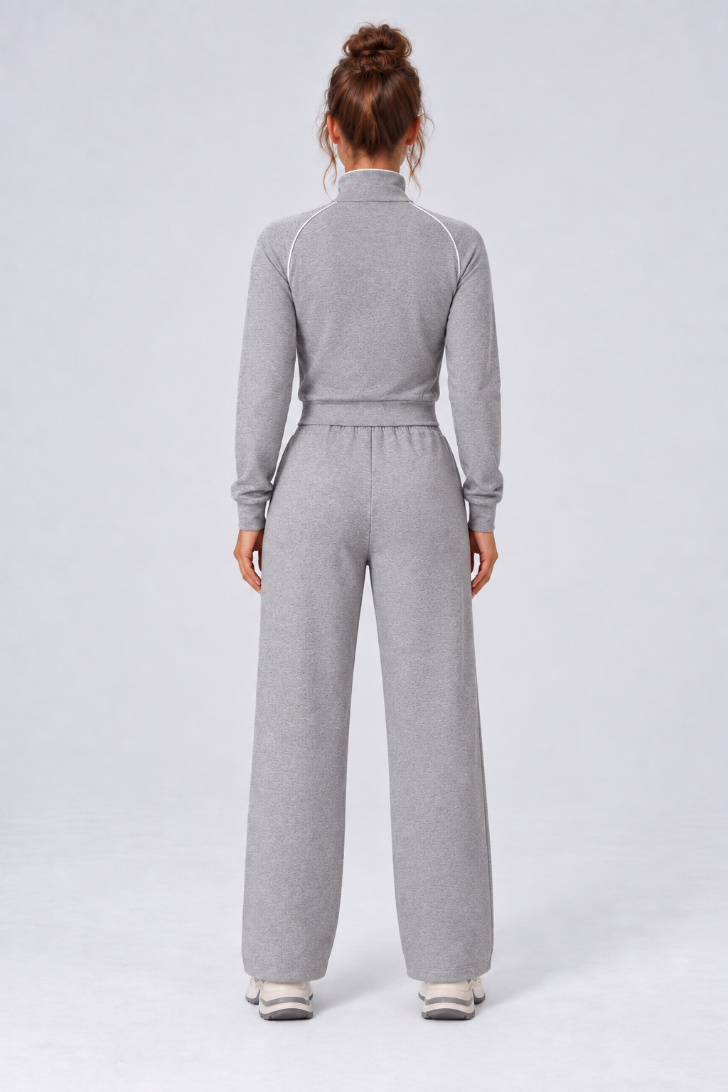 WEARHUB Cotton-Spandex Collared Color-Block Zip Jacket — Heather Grey, back view