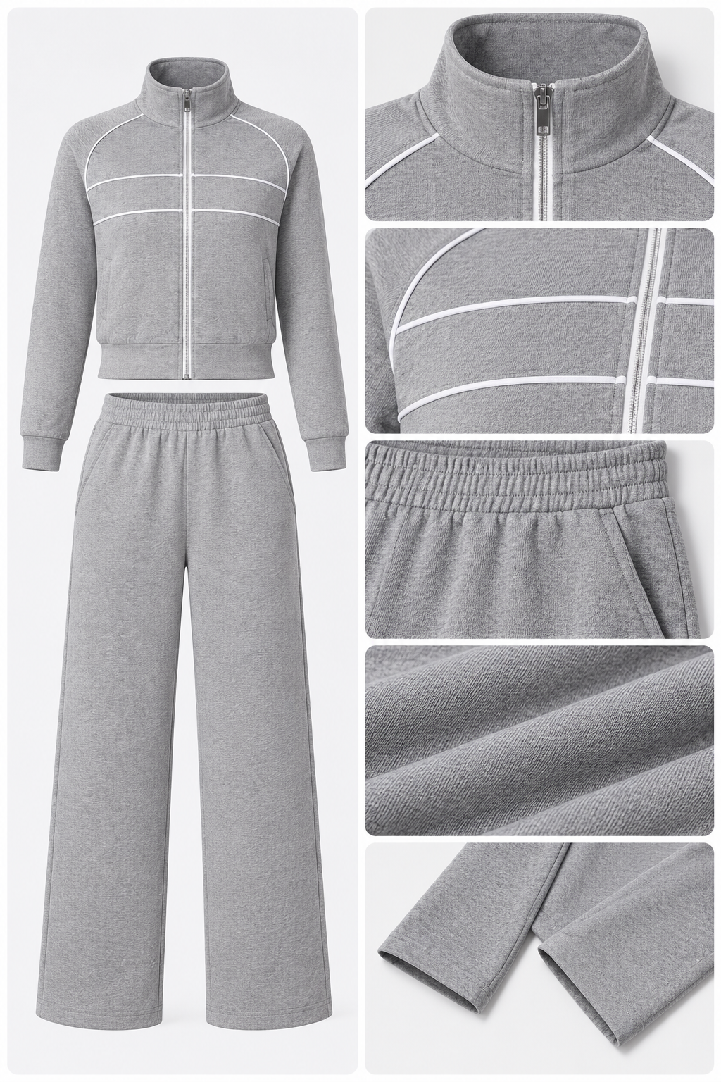 WEARHUB Cotton-Spandex Collared Color-Block Zip Jacket — Heather Grey, fabric and stitching detail