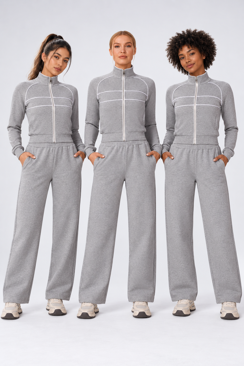 WEARHUB Cotton-Spandex Collared Color-Block Zip Jacket — Heather Grey, on multiple models