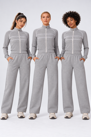 WEARHUB Cotton-Spandex Collared Color-Block Zip Jacket — Heather Grey, on multiple models
