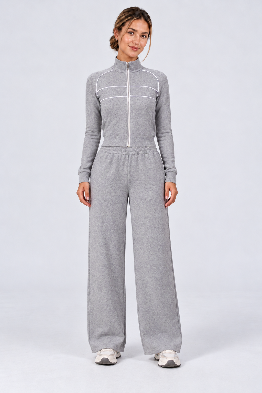 WEARHUB Cotton-Spandex High-Waist Relaxed-Fit Active Pants — Heather Grey, front view