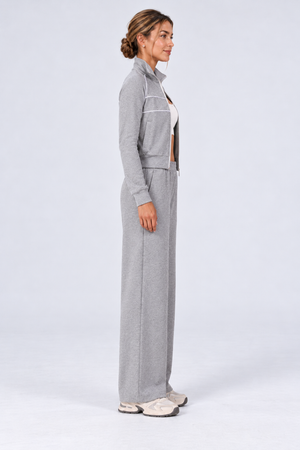 WEARHUB Cotton-Spandex High-Waist Relaxed-Fit Active Pants — Heather Grey, side view