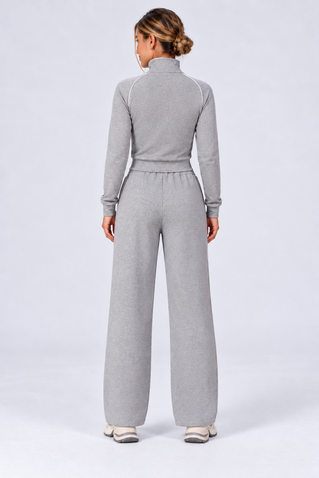 WEARHUB Cotton-Spandex High-Waist Relaxed-Fit Active Pants — Heather Grey, back view