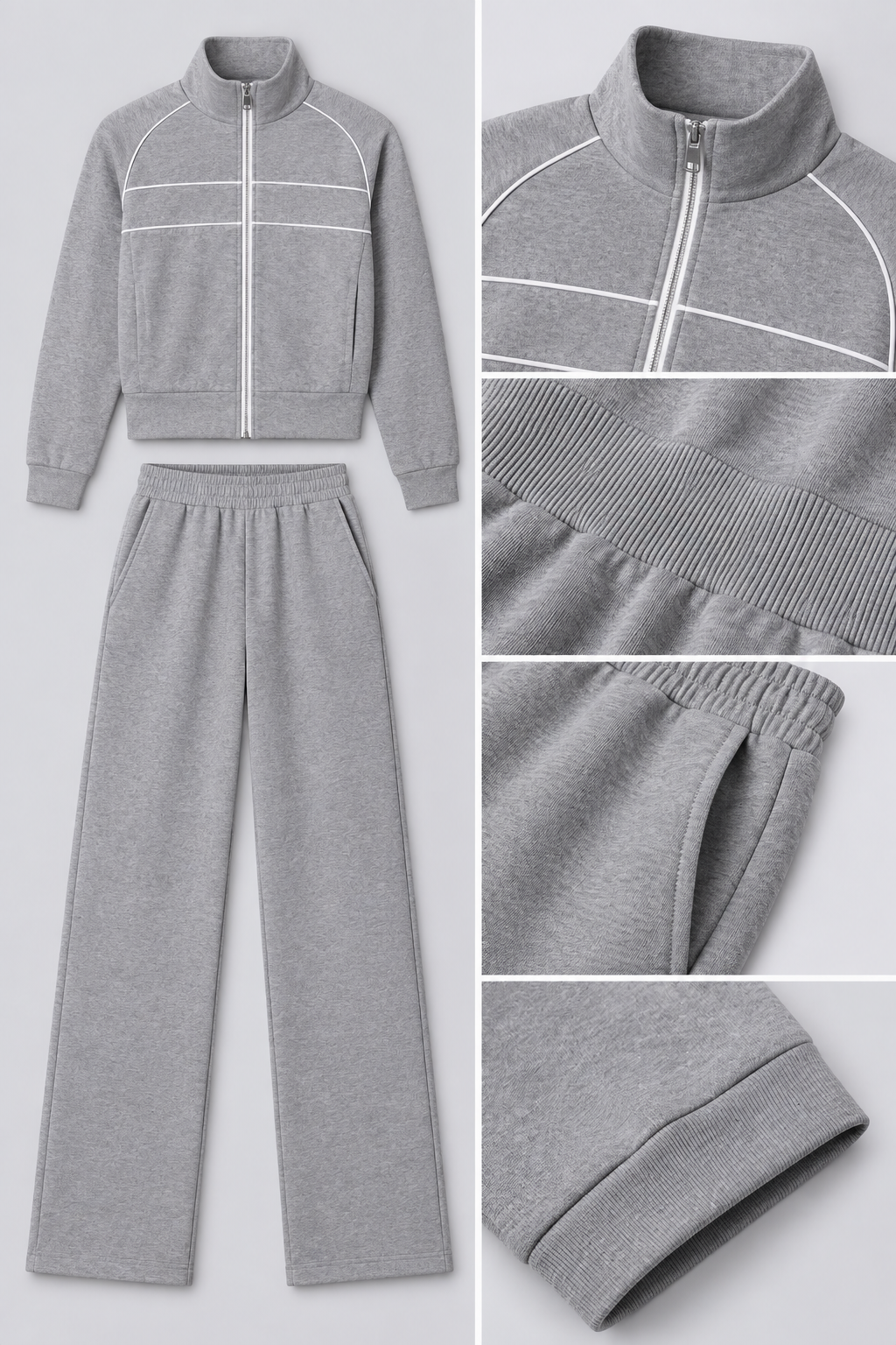 WEARHUB Cotton-Spandex High-Waist Relaxed-Fit Active Pants — Heather Grey, fabric and stitching detail