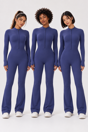 WEARHUB Nylon-Spandex Stretch Full-Length Active Jumpsuit — Dark Blue, on multiple models