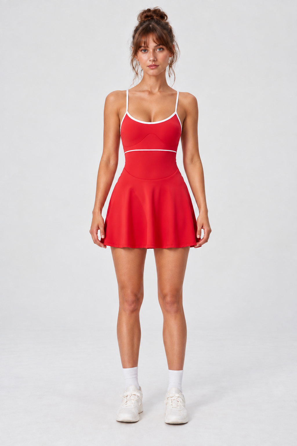 WEARHUB Nylon-Spandex Stretch Tennis Active Dress — Red, front view