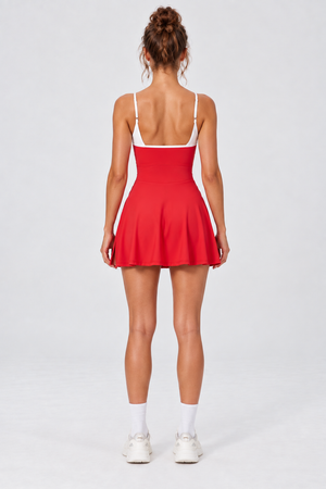 WEARHUB Nylon-Spandex Stretch Tennis Active Dress — Red, back view