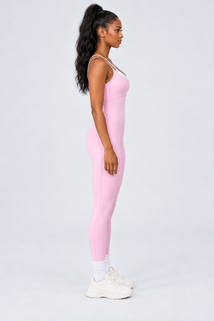 WEARHUB Nylon-Spandex Stretch Full-Length Active Jumpsuit — Pink, side view