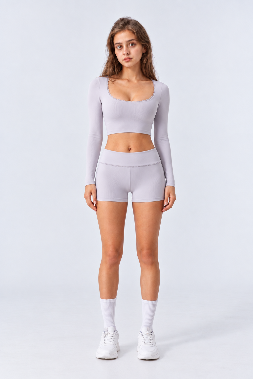 WEARHUB Nylon-Spandex Stretch Long-Sleeve Active Top — Light Purple, front view