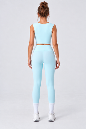 WEARHUB Nylon-Spandex Stretch Fitted Active Leggings — Light Blue, back view