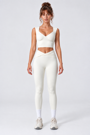 WEARHUB Nylon-Spandex Stretch Fitted Active Leggings — Off-White, front view