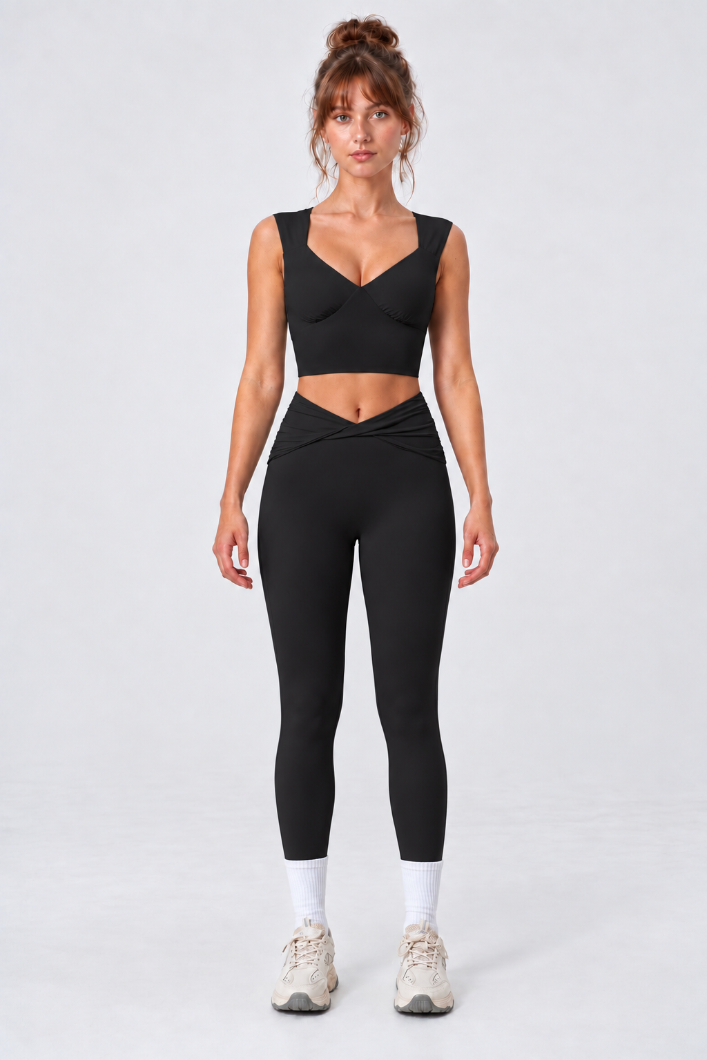 WEARHUB Nylon-Spandex Stretch Fitted Active Leggings — Black, front view