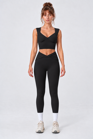WEARHUB Nylon-Spandex Stretch Fitted Active Leggings — Black, front view