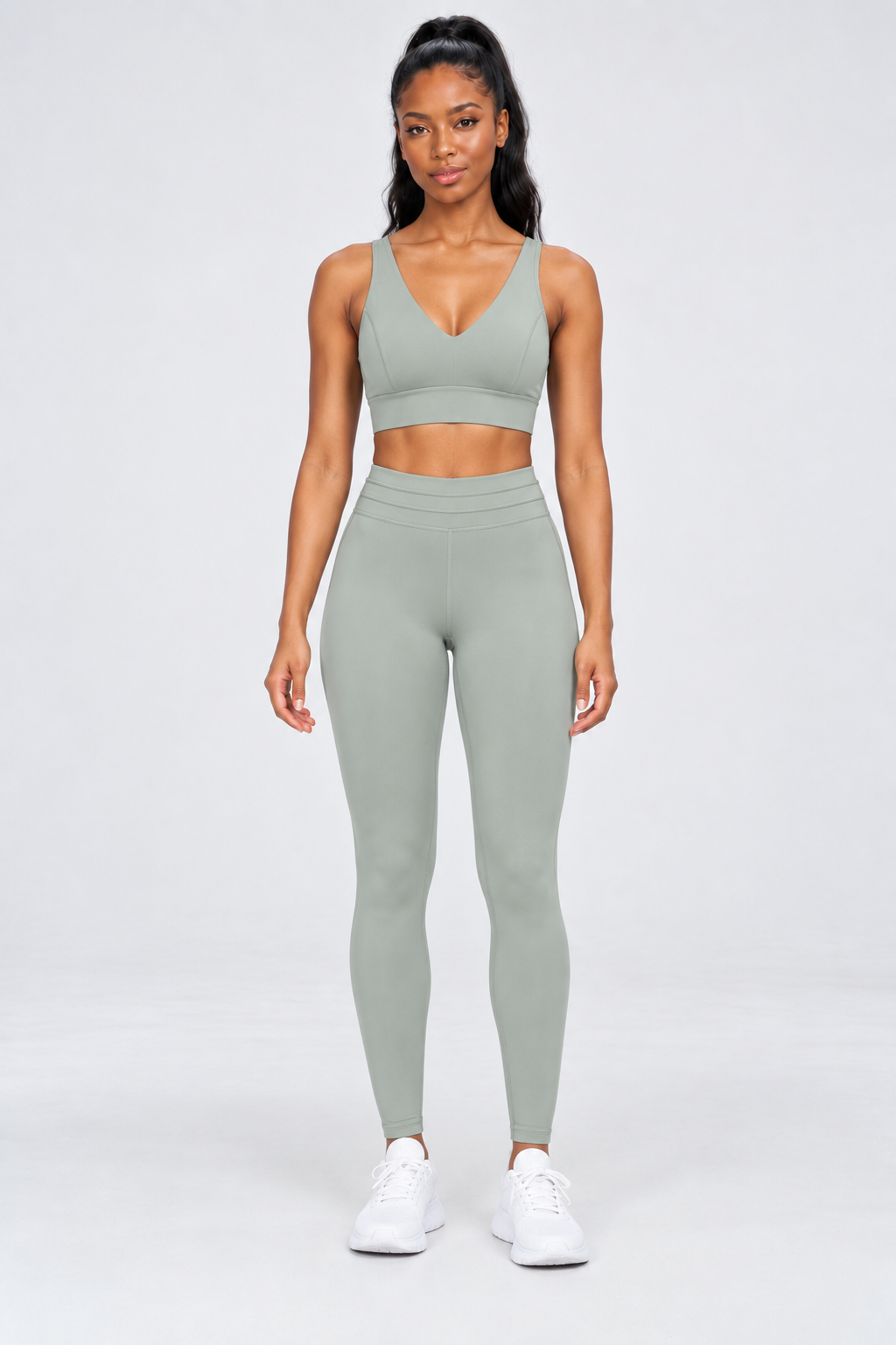 WEARHUB Nylon-Spandex Stretch Active Pants — Light Sage Green, front view
