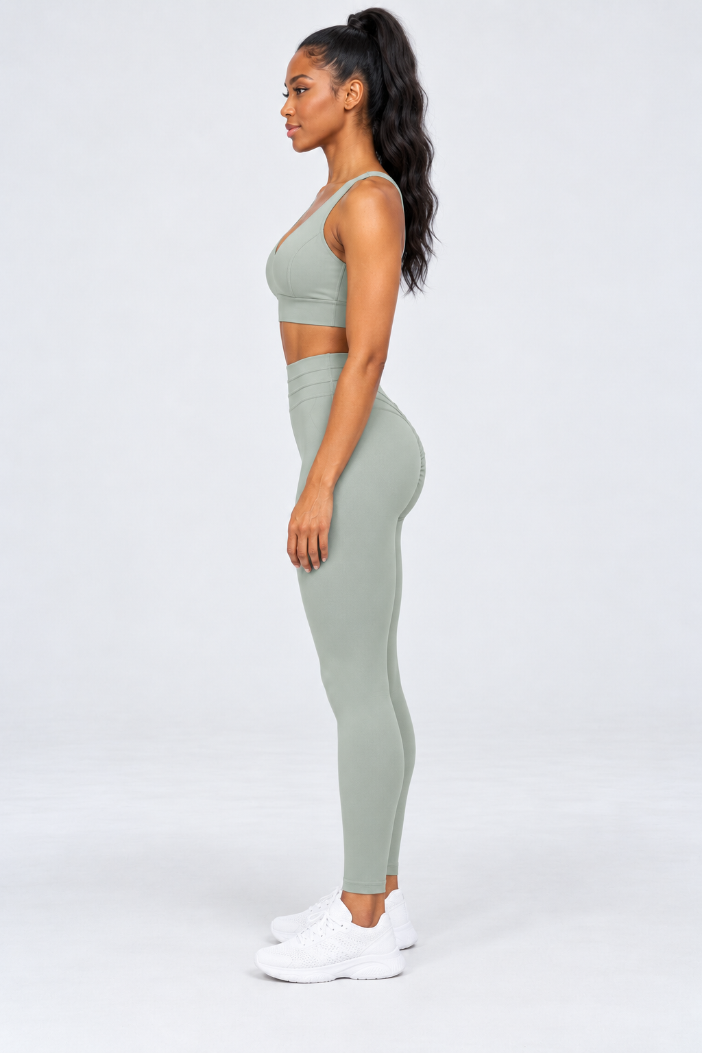 WEARHUB Nylon-Spandex Stretch Active Pants — Light Sage Green, side view