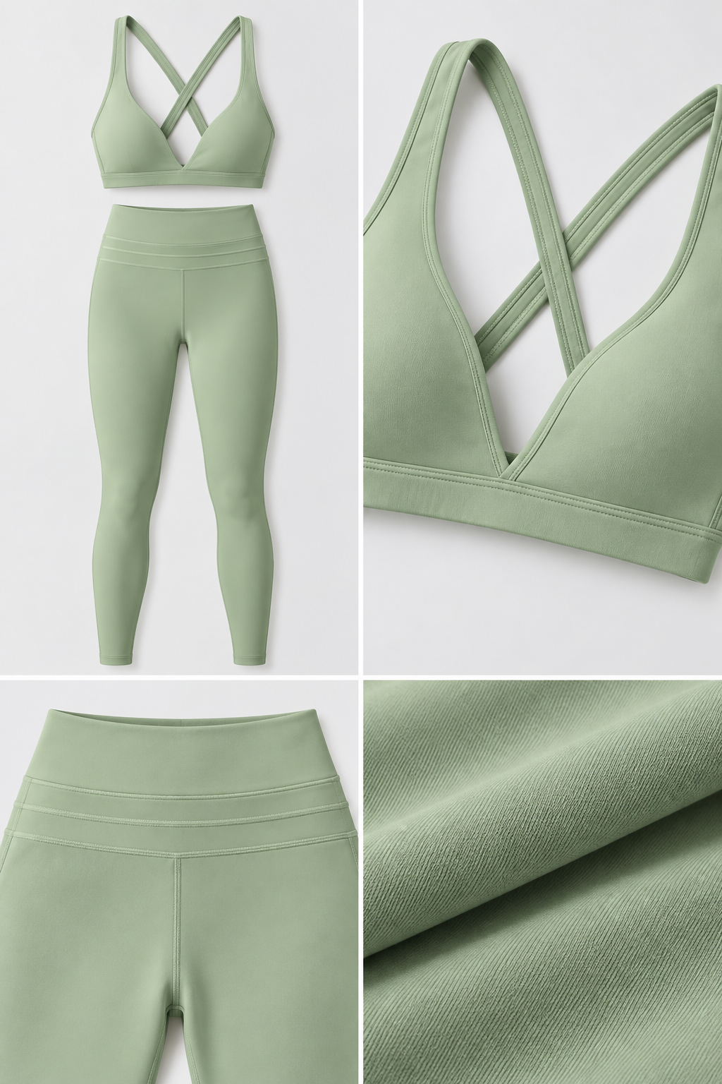 WEARHUB Nylon-Spandex Stretch Active Pants — Light Sage Green, fabric and stitching detail