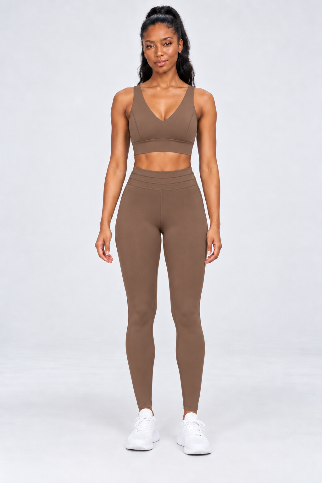 WEARHUB Nylon-Spandex Stretch Active Pants — Mocha Brown, front view