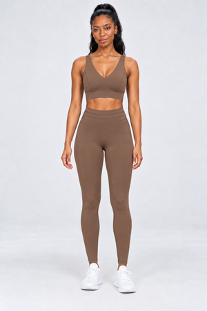 WEARHUB Nylon-Spandex Stretch Active Pants — Mocha Brown, front view
