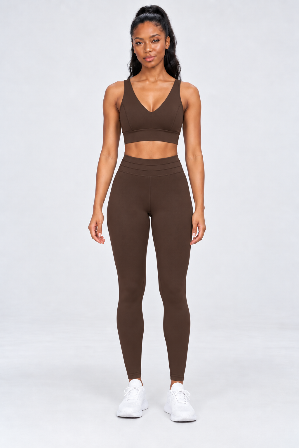WEARHUB Nylon-Spandex Stretch Active Pants — Dark Brown, front view