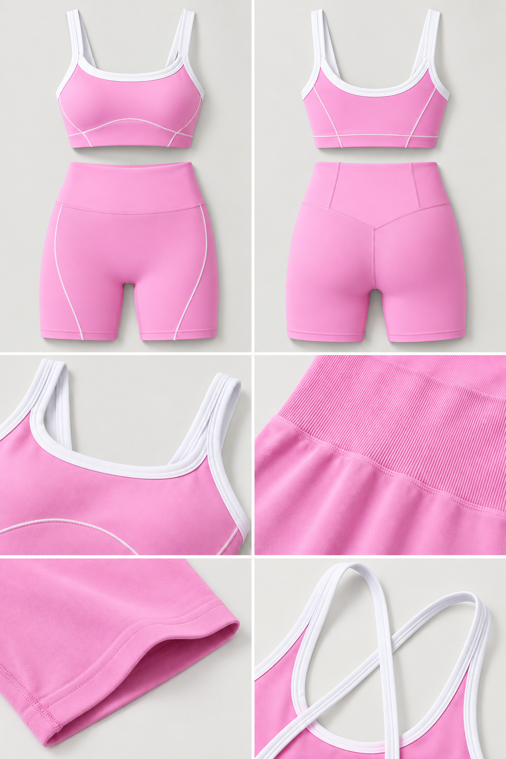 WEARHUB Nylon-Spandex Stretch Sports Bra — Pink, fabric and stitching detail