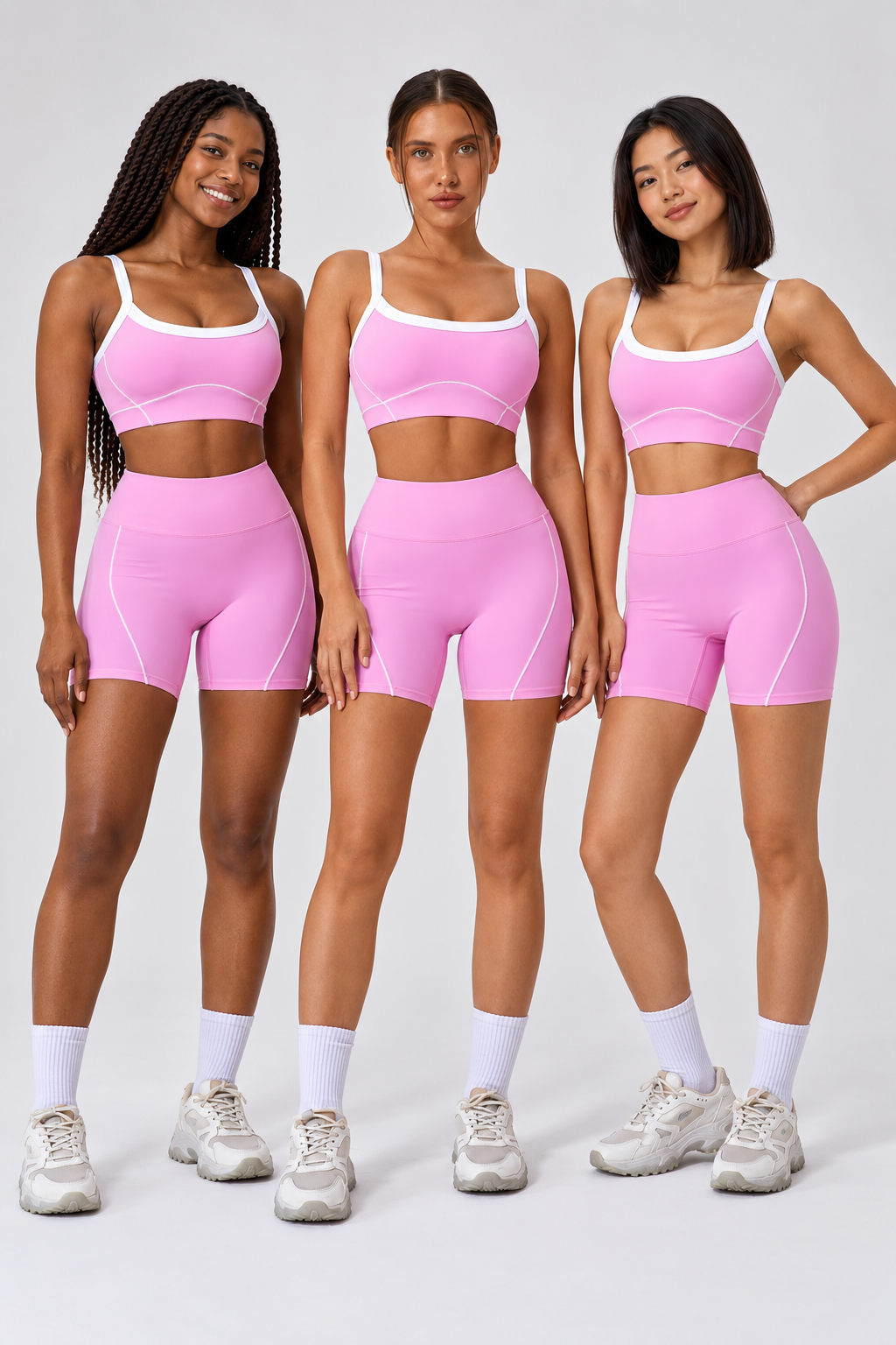 WEARHUB Nylon-Spandex Stretch Sports Bra — Pink, on multiple models