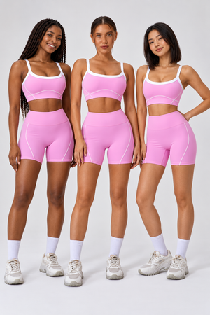 WEARHUB Nylon-Spandex Stretch Sports Bra — Pink, on multiple models