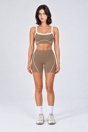 WEARHUB Nylon-Spandex Stretch Sports Bra — Khaki, front view